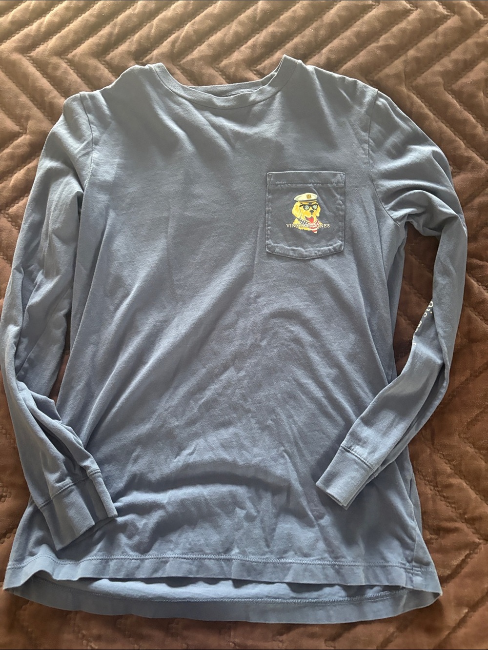 Vineyard Vines Light Blue Long Sleeve Pocket Tee with Duck Graphic